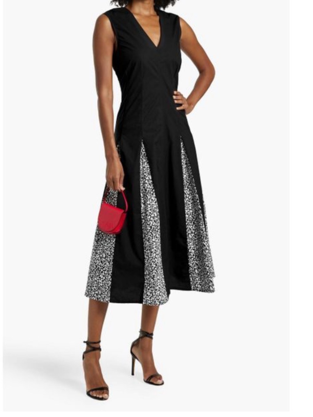 10 Crosby Derek Lam Black Midi Dress with Printed Godets